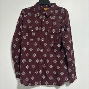 Wrangler Women's Pearl Snap Western Shirt Button Down Long Sleeve Burgundy Med